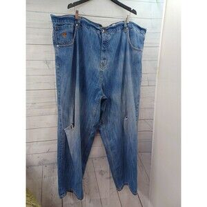 Vintage Rocawear Jeans Y2K Denim Baggy Wide Leg Blue Embroidered Pockets 54x32